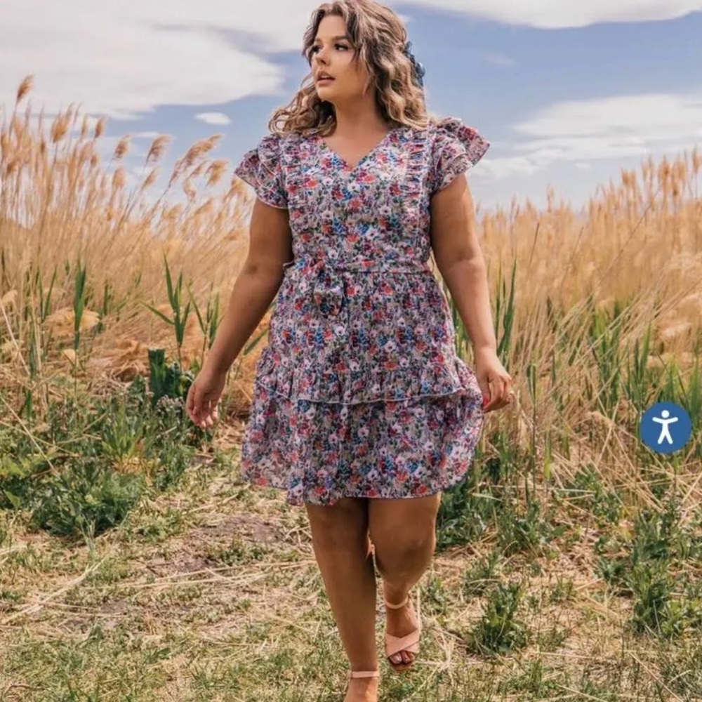 Full bloom dress, 1X, Multi colored floral pattern - Picture 2 of 7